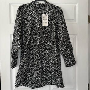 NTW ZARA Printed Cotton Babydoll Dress - Size Medium